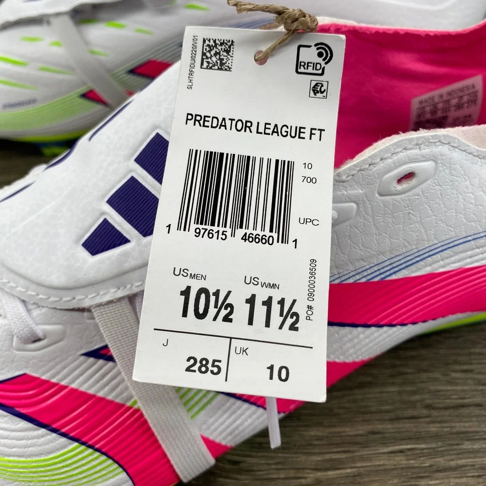 Adidas Predator League FT Soccer Cleats Mens 10.5 White Pink IG7700 Firm Ground